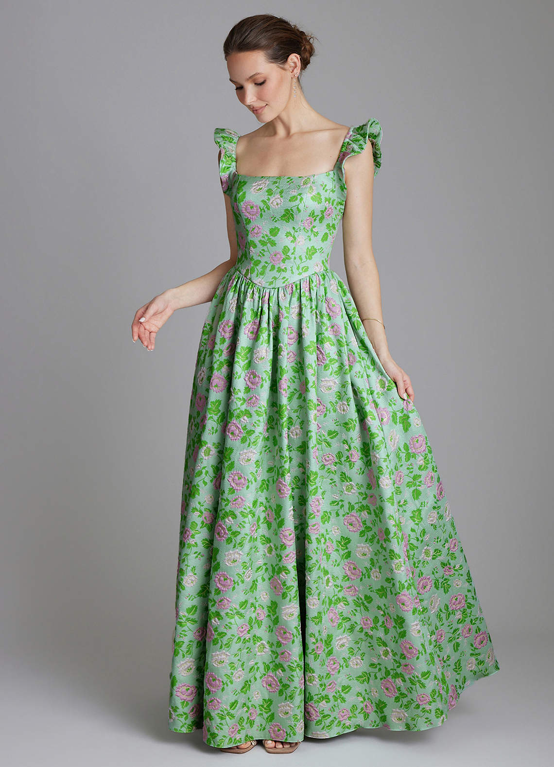 Azazie Ariyah Robes de demoiselle d'honneur Robe Trapèze en Brocart Corset Mauve Menthe image2