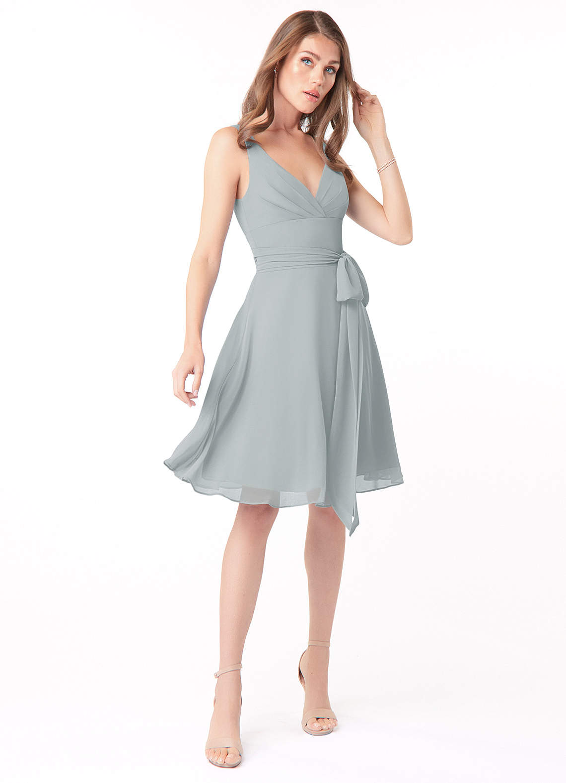 Azazie Diana Bridesmaid Dresses A-Line Pleated Chiffon Knee-Length Dress image1