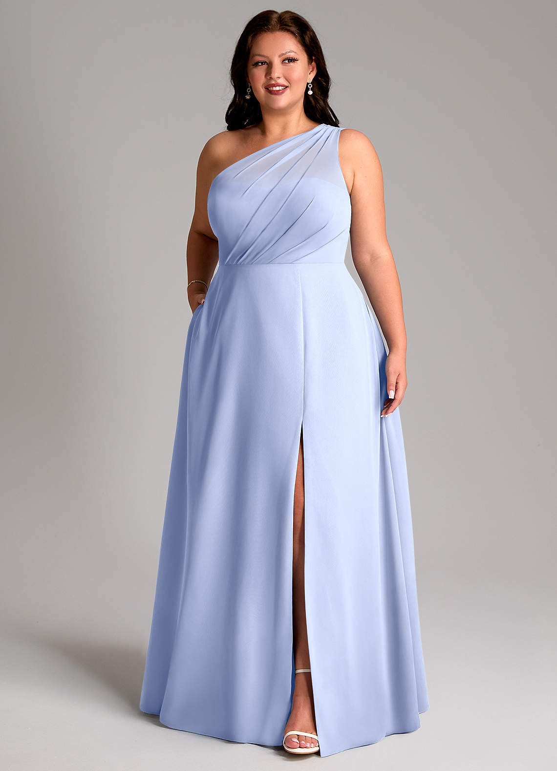 Azazie Phaedra Vestidos de madrinha de casamento Vestido Gelo de Chiffon de Linha A com Um ombro image11