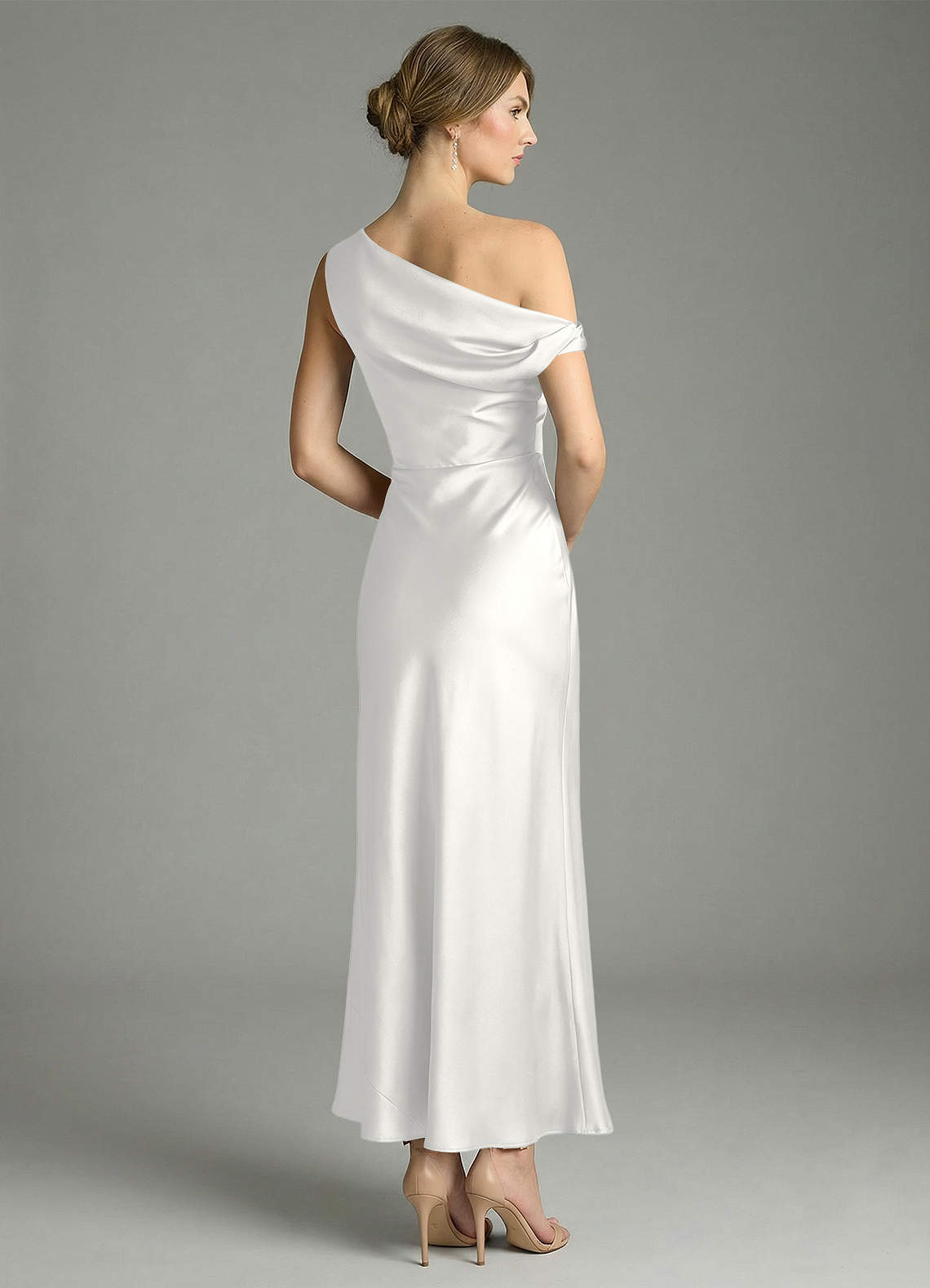Azazie Emerson Bridesmaid Dresses White Mermaid Off the Shoulder Stretch Satin Dress image5
