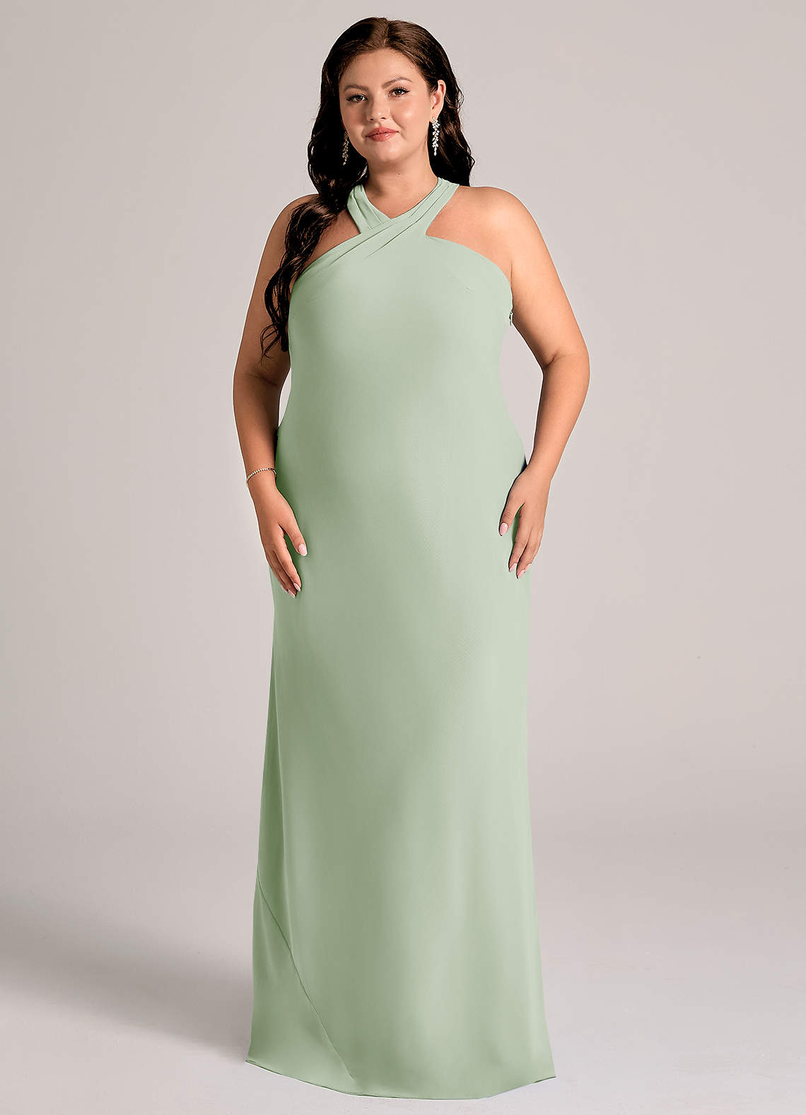 Azazie Doretta Suknie dla druhen Syrena Pofałdowany Szyfon Do ziemi Sukienka image1