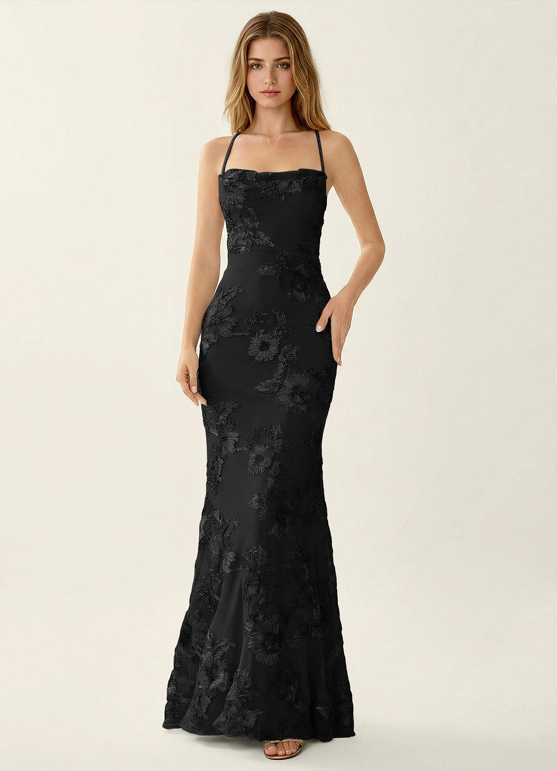 Kailani Black 3D Floral Lace Corset Mermaid Dress