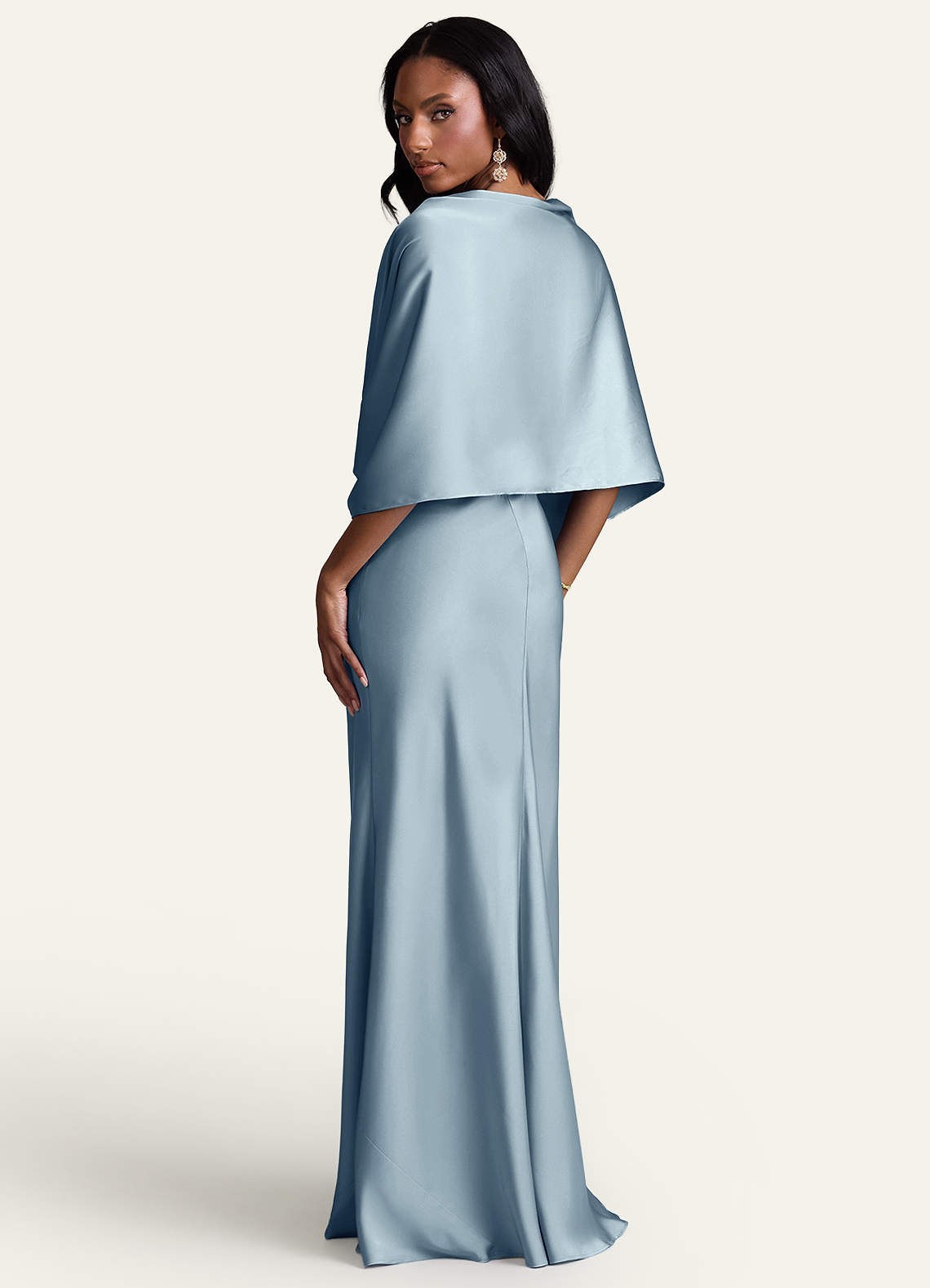 front Azazie Matching Color Aleena Stretch Satin Shawl