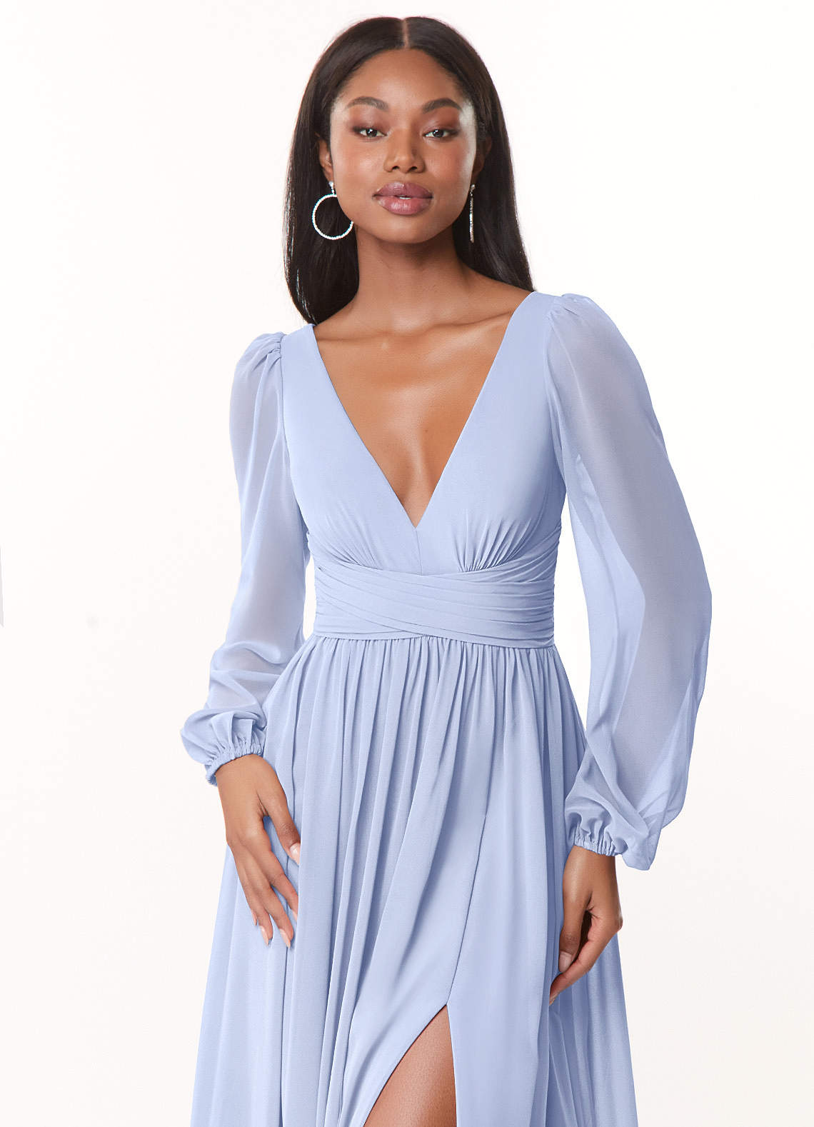 Azazie Norah Vestidos de madrinha de casamento Vestido Gelo de Chiffon de Linha A com Manga comprida image4