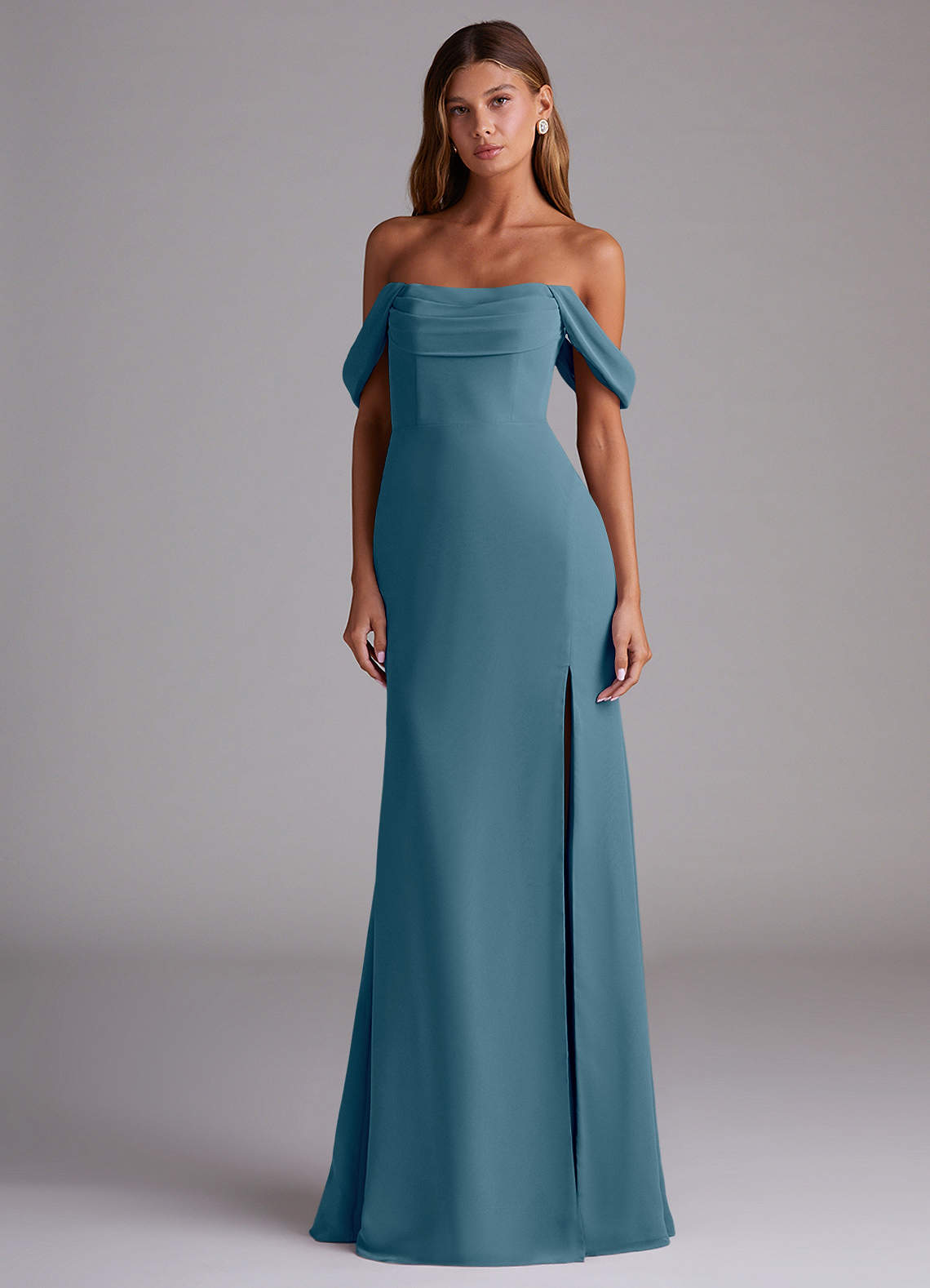 Azazie Saige Bridesmaid Dresses Bermuda A-Line Off the Shoulder Chiffon Convertible Dress image2