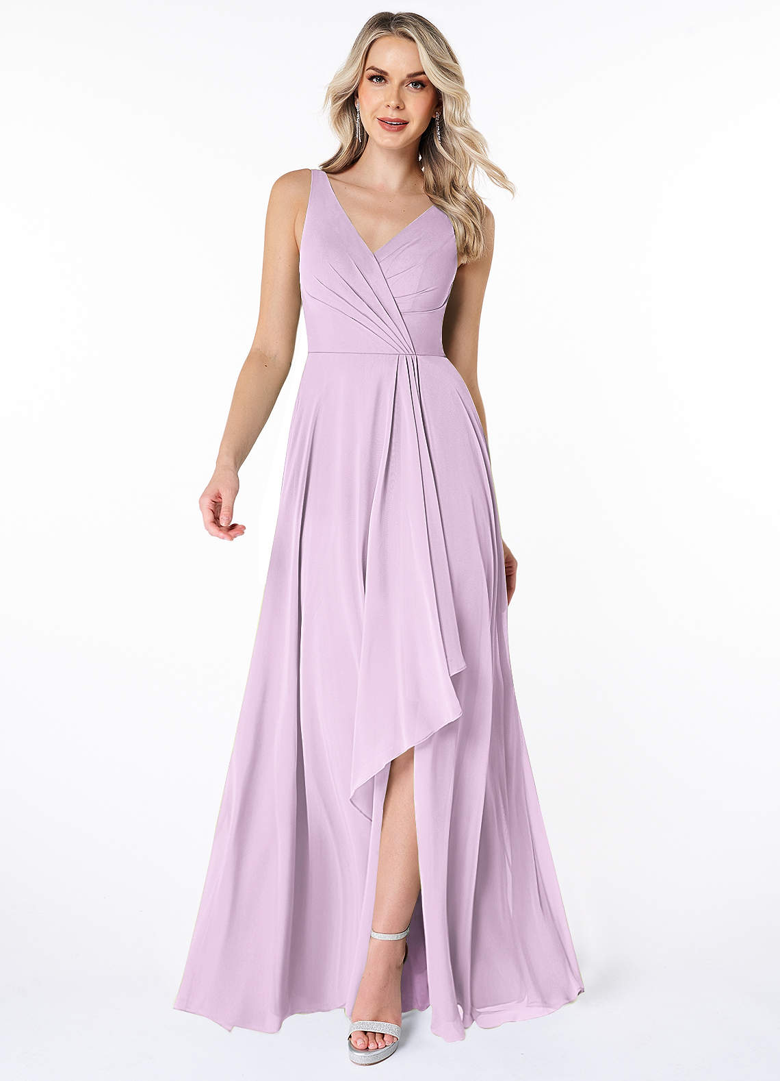 Azazie Calvi Jurken voor bruidsmeisjes Jurk van Chiffon met A-Lijn Ruches Frosted Lila image1