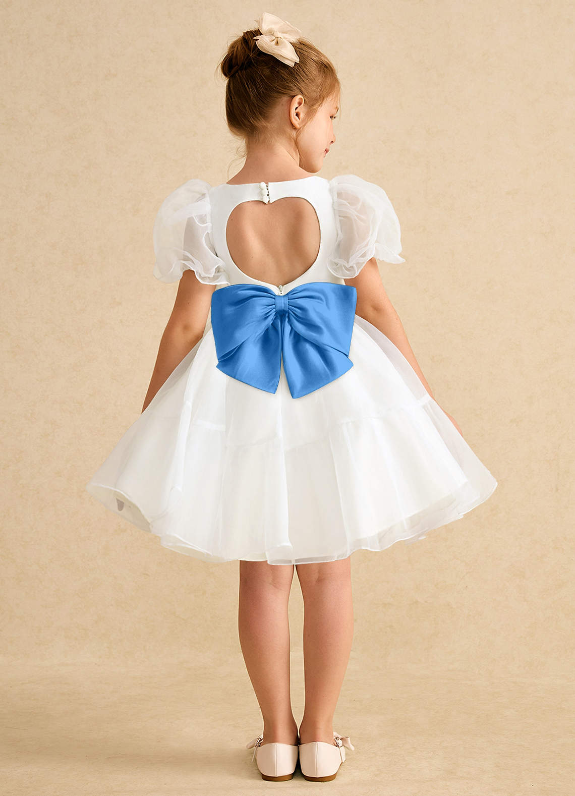 Azazie Debbie vestidos de niña de las flores Vestido de Marfil Azul Pastel de Organza de Princesa con Escote de Corazón image1