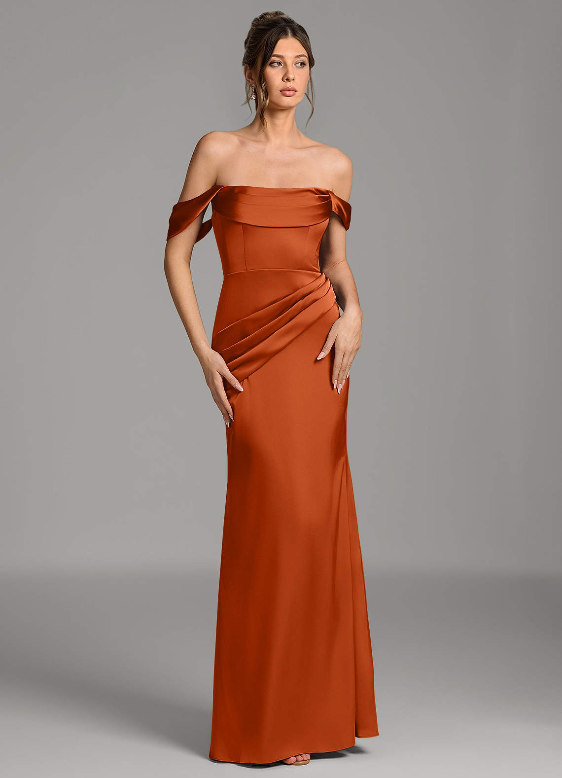 orange mermaid bridesmaid dresses Azazie Alanis Long Sleeved A Line bling dresses neckline enhances the look Size:9-10 Year (150cm)