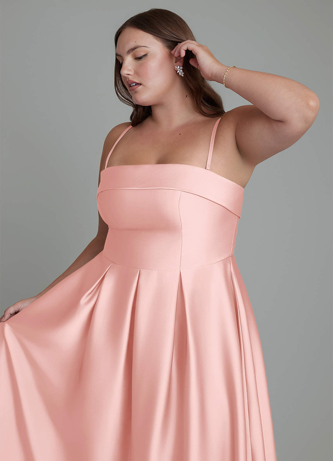Azazie Lucienne Bridesmaid Dresses Powder Pink A-Line Strapless Stretch Satin Convertible Dress image13