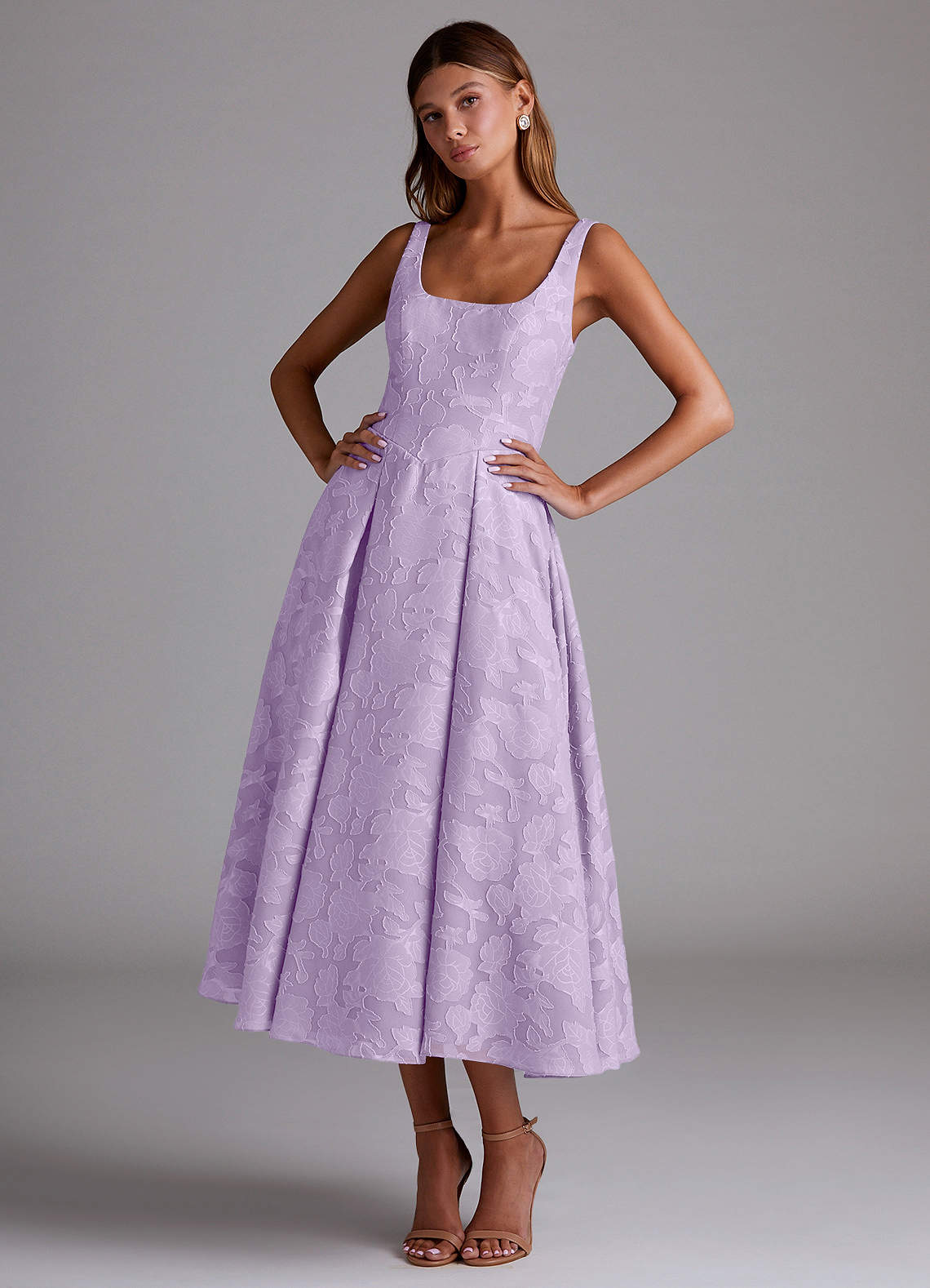 Azazie Amalie Bridesmaid Dresses Lilac A-Line Pleated Floral Burnout Dress image1
