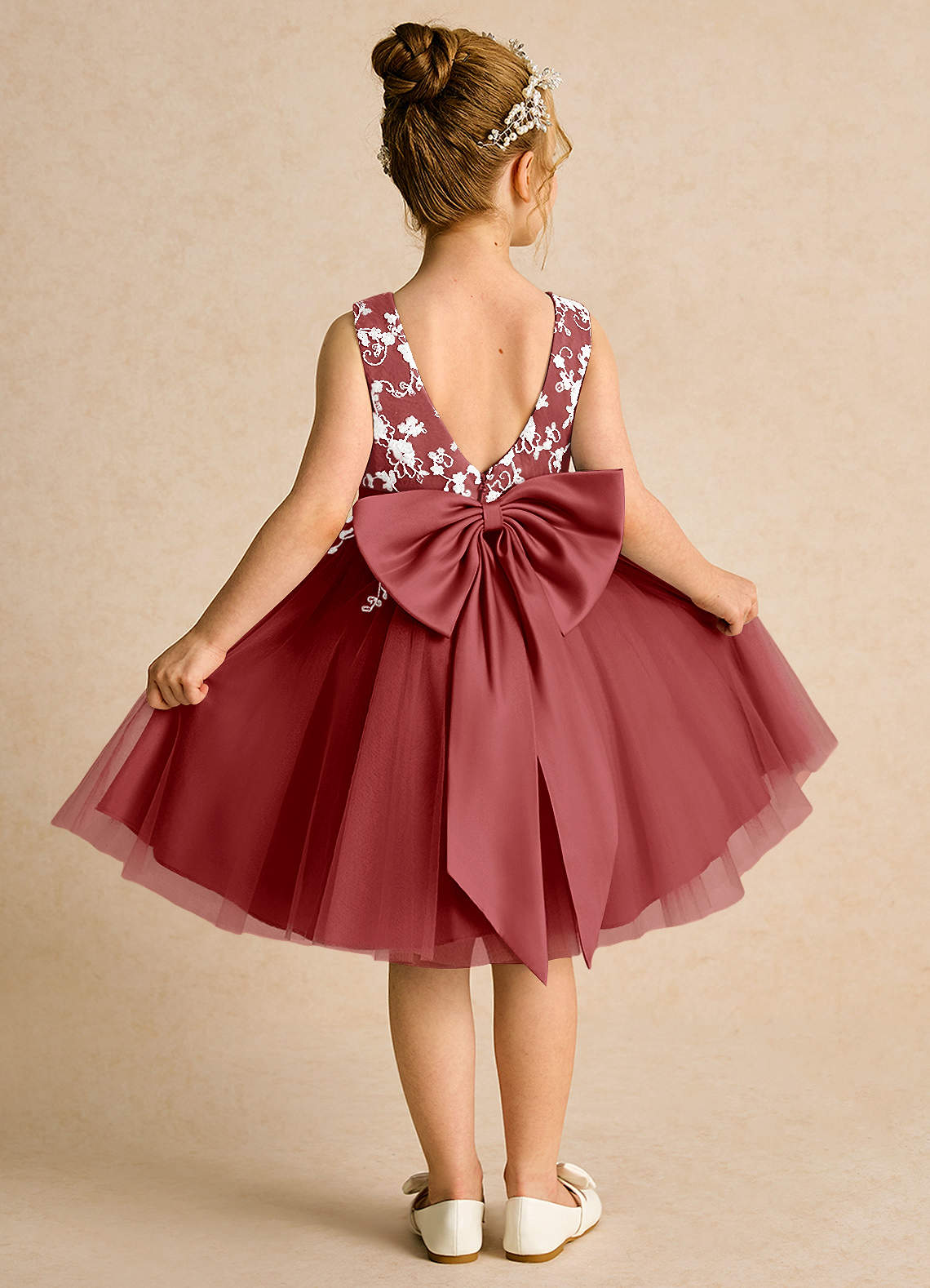 Azazie Butterfly Flower Girl Dresses Rust A-Line Lace Dress image1