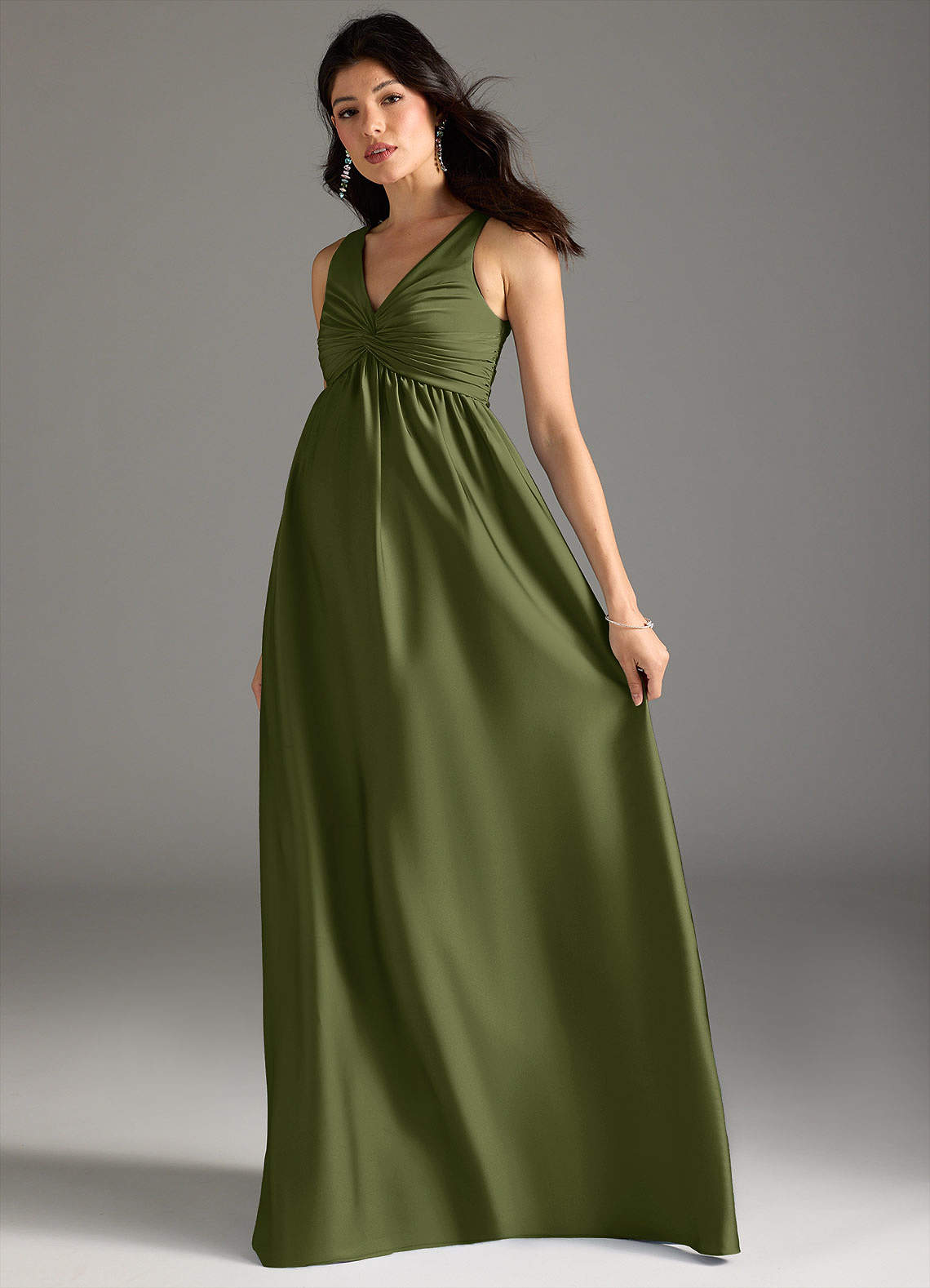Azazie Yetta Maternity Bridesmaid Dresses A-Line Pleated Stretch Satin Floor-Length Dress image5