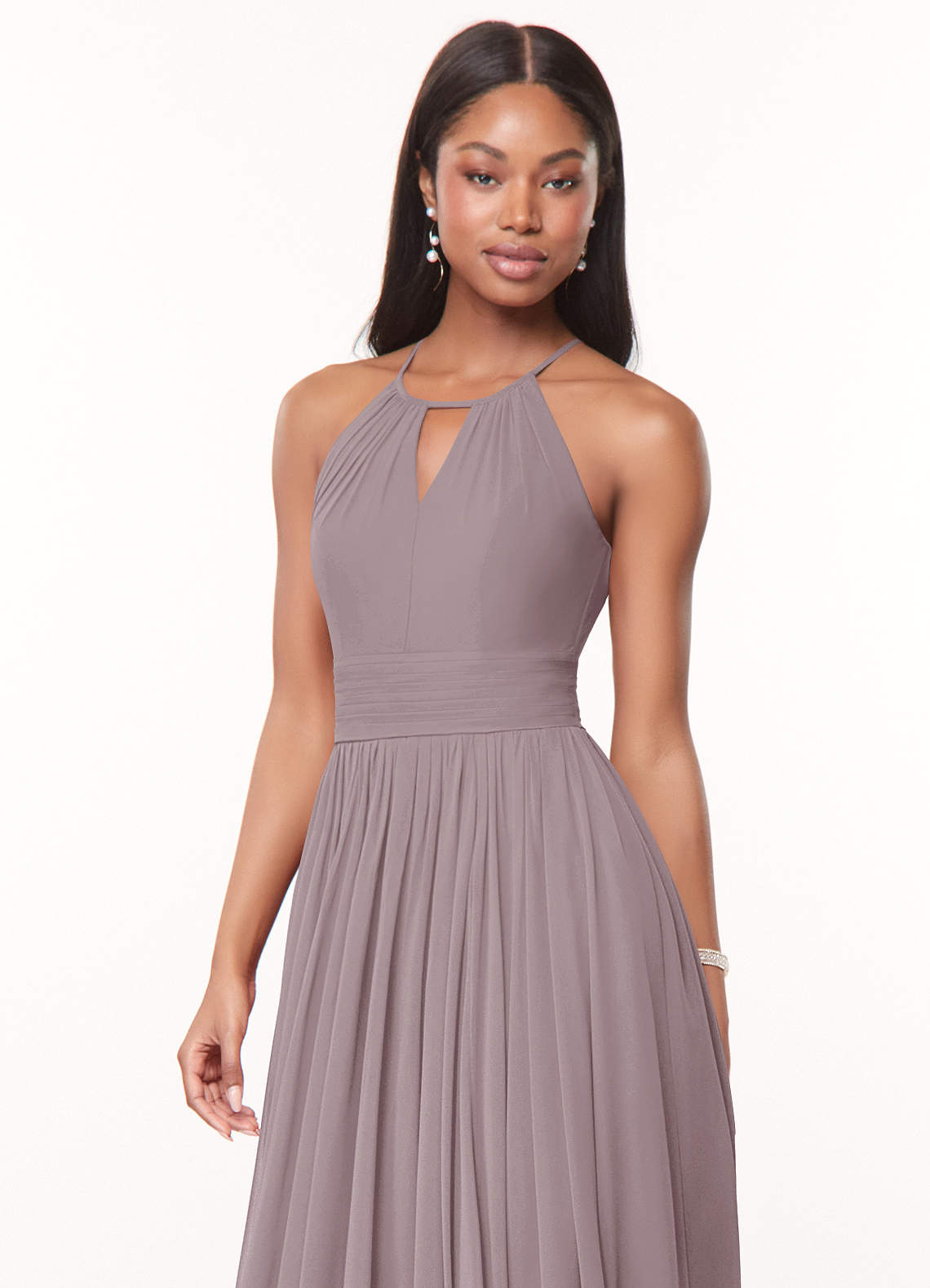 Azazie Cherish Bridesmaid Dresses Dusk A-Line Pleated Chiffon Dress image1