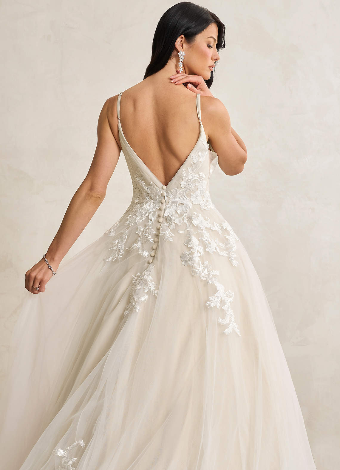 Azazie Rhodes Wedding Dresses Diamond White Champagne A-Line V-Neck Sequins Tulle Dress image1