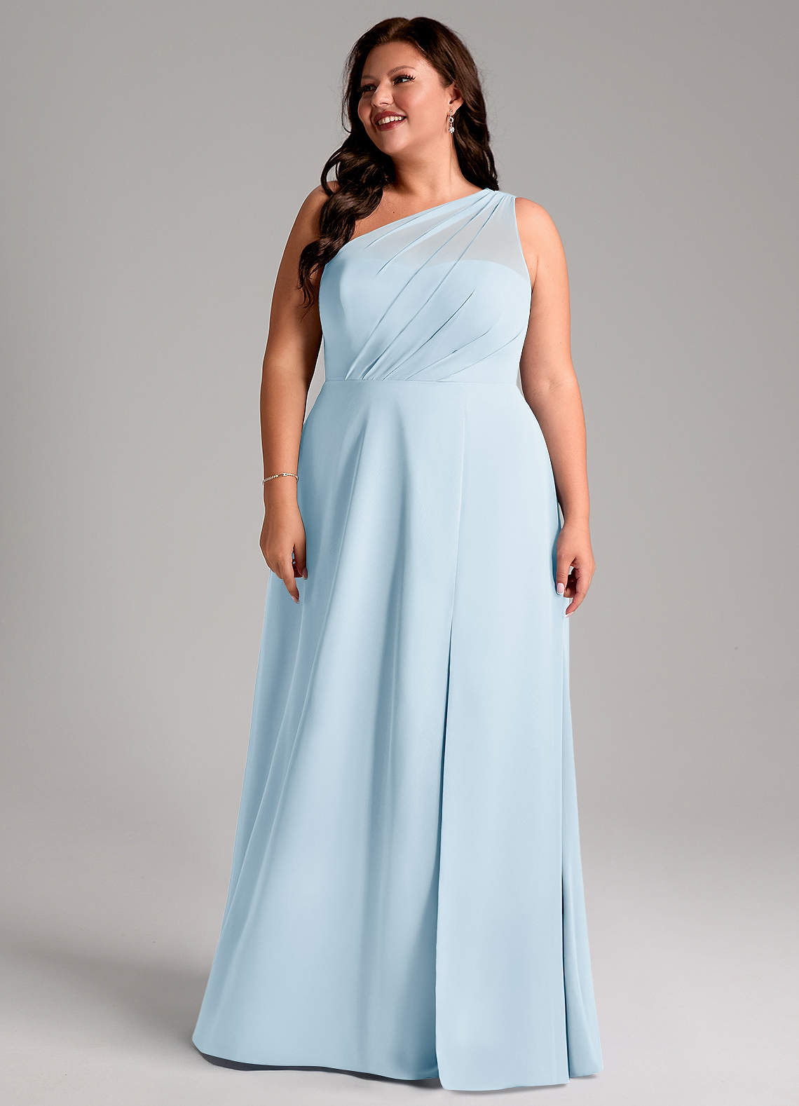 Azazie Phaedra Vestidos de madrinha de casamento Vestido Céu Azul de Chiffon de Linha A com Um ombro image15