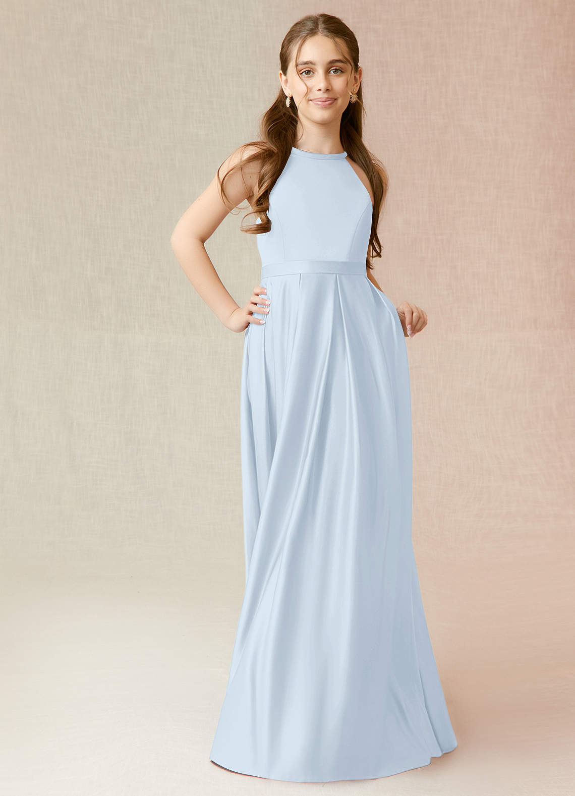 Azazie Arianthe A-Line Matte Satin Floor-Length Dress with Pockets image1