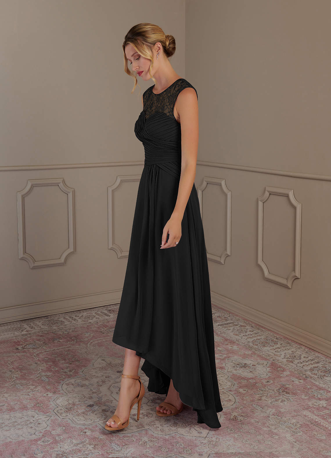 Azazie Zen Black A-Line Scoop Lace Chiffon Dress Ready to Ship