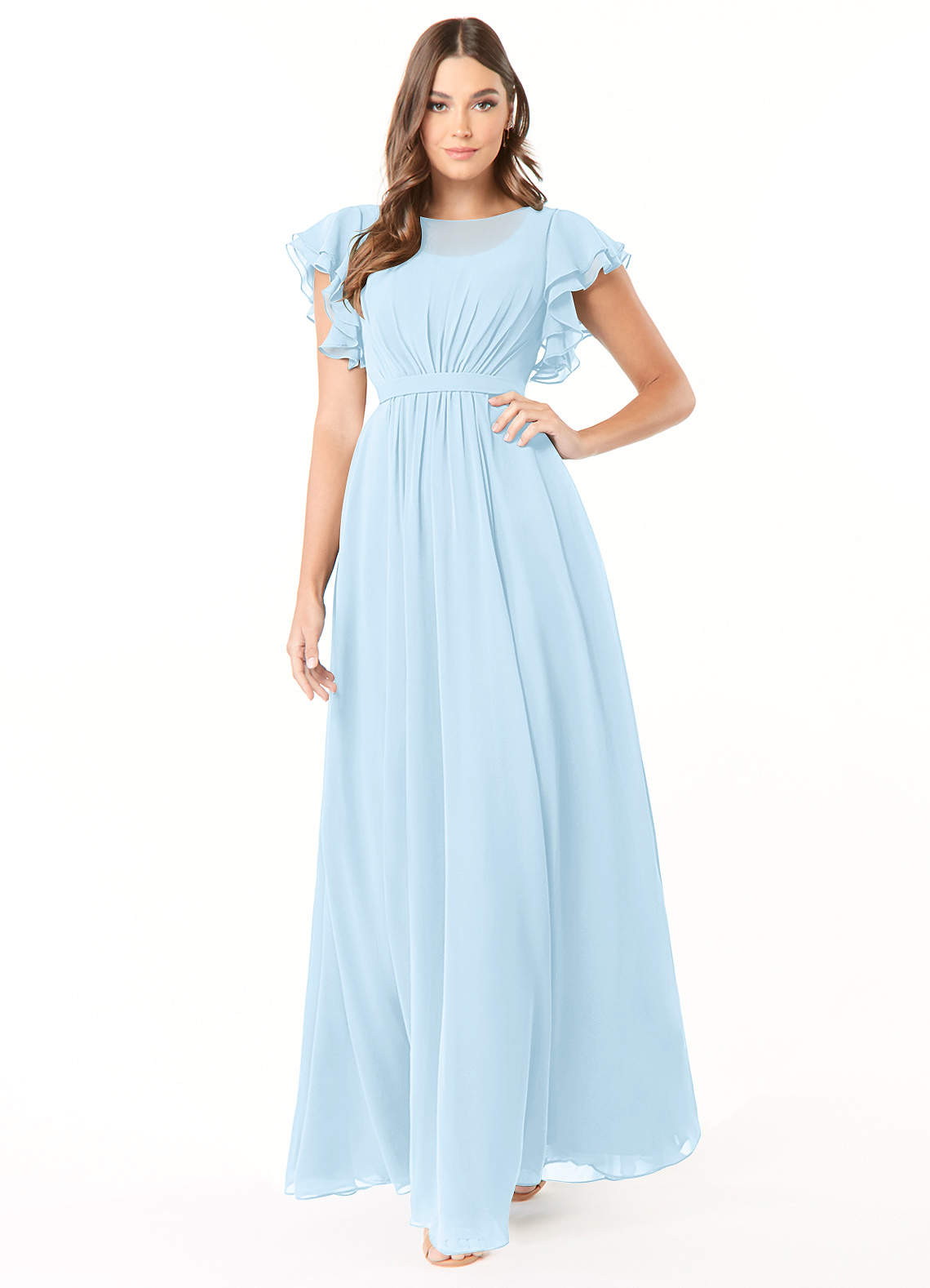 Azazie Daphne Modest Bridesmaid Dresses A-Line Ruffled Chiffon Floor-Length Dress image1