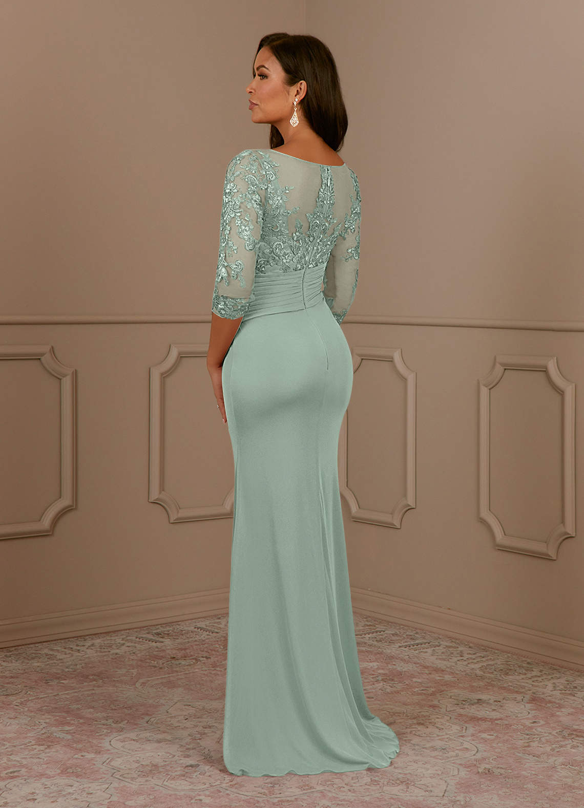 Azazie Fatemah Mother of the Bride Dresses Agave Mermaid Scoop Lace Lace Dress image2