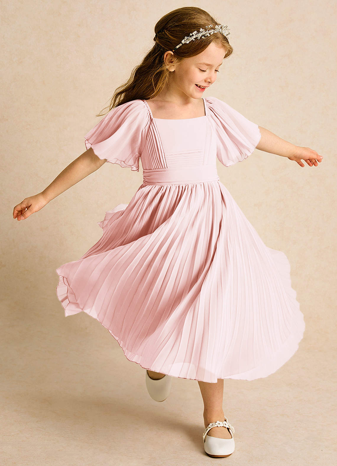 Azazie Gisele Abiti da Ragazza di Fiori Abito A-Line in Chiffon Plissettato Rosa Rossore image1
