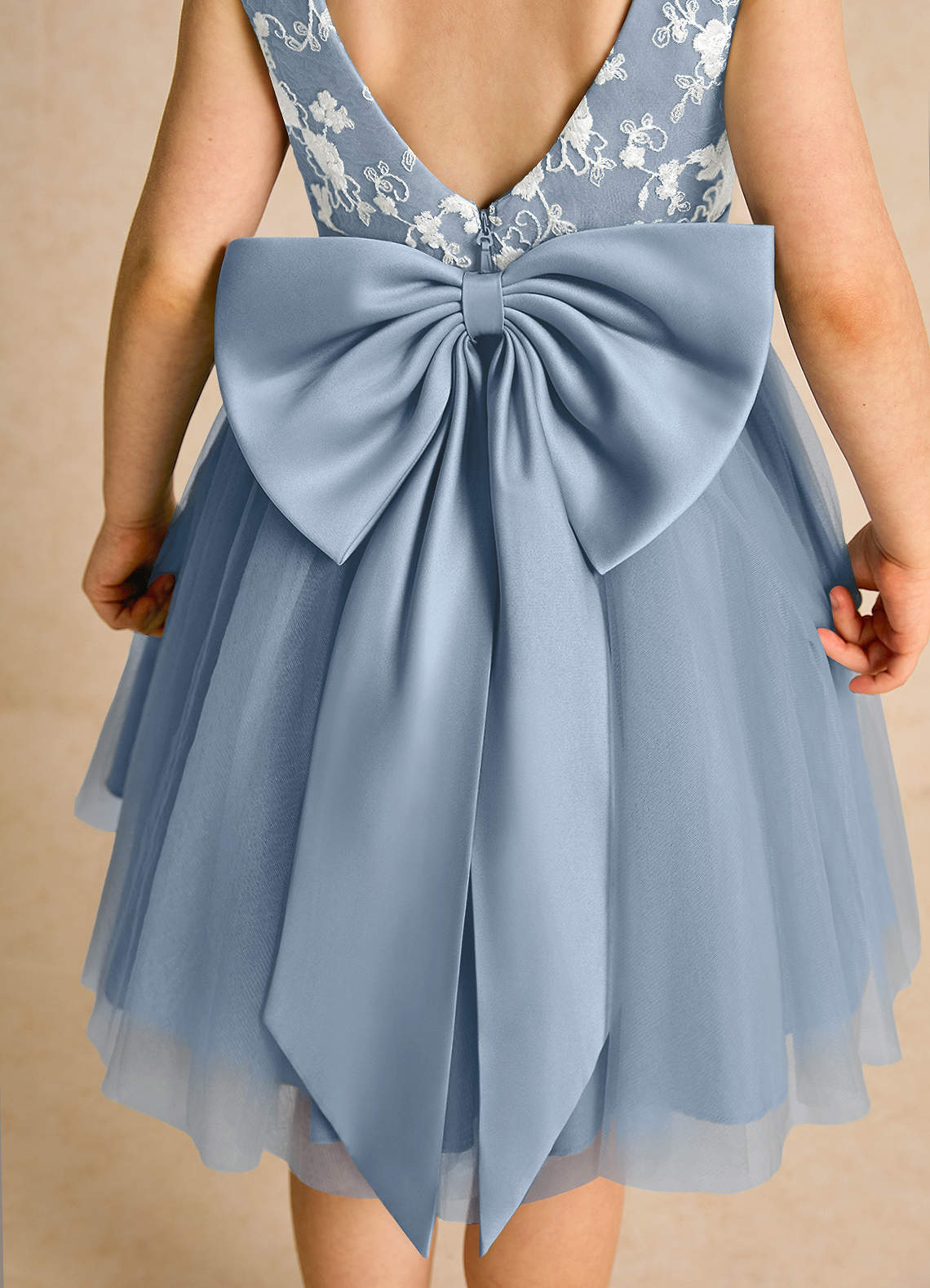 Azazie Butterfly Flower Girl Dresses Dusty Blue A-Line Lace Dress image5