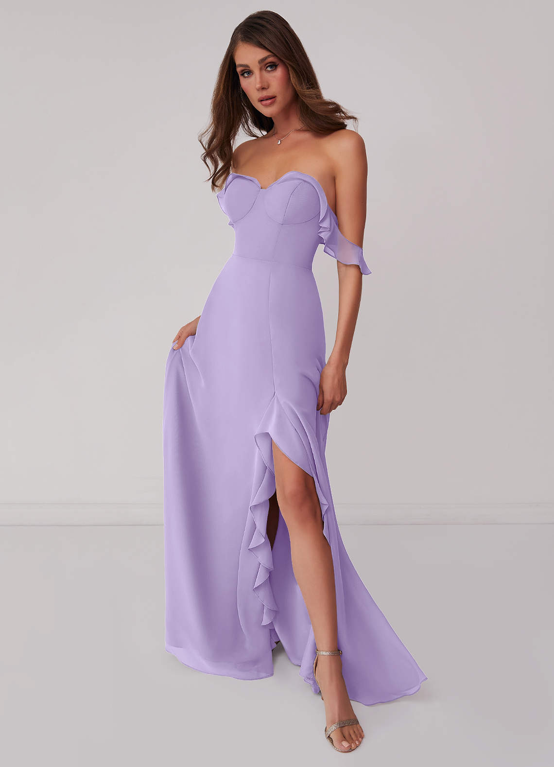 Barbie ♥ Azazie Bridesmaid Dresses Lilac A-Line Off the Shoulder Chiffon Convertible Dress image1