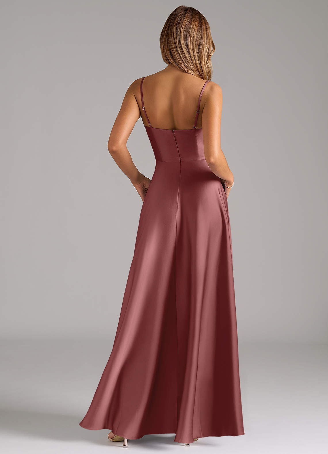 Azazie Elle Bridesmaid Dresses Amethyst A-Line Pleated Stretch Satin Dress image6