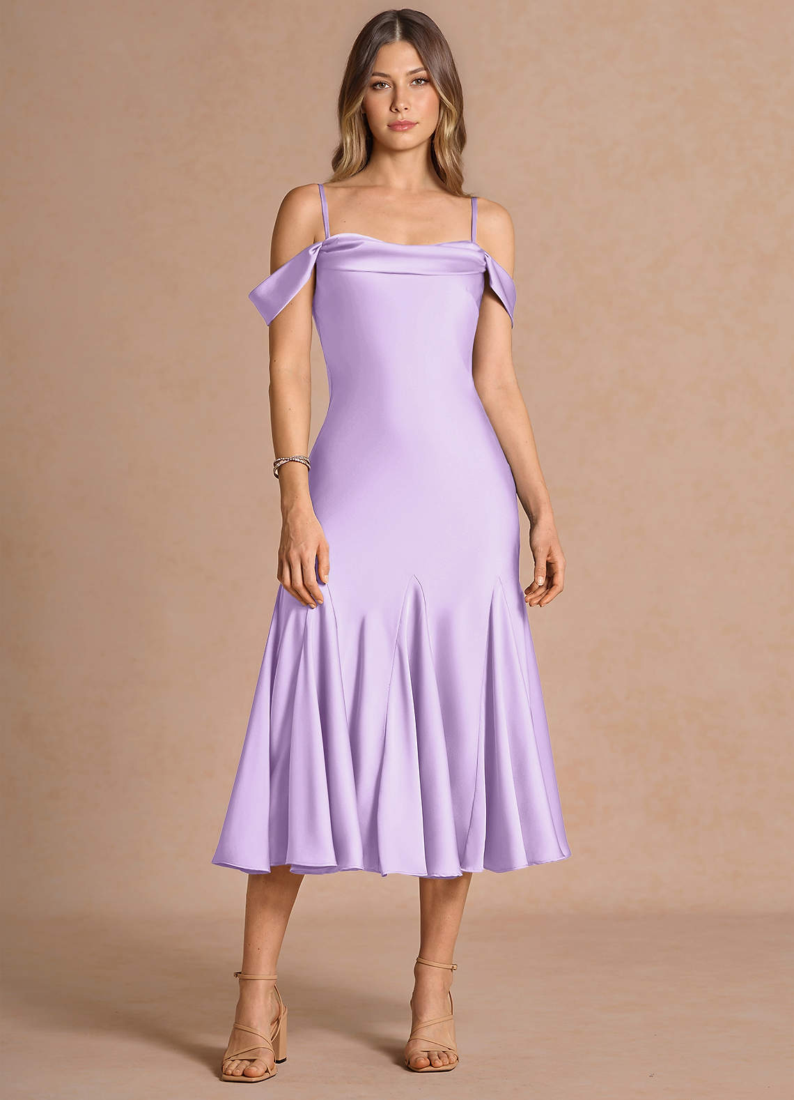 lilac bridesmaid dresses midi Araxie Dress length gown drapes beautifully