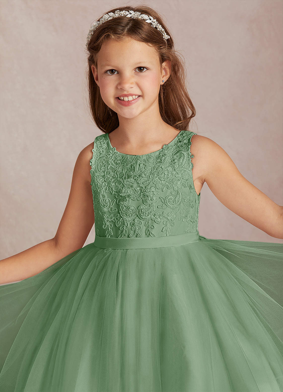 Azazie Calla vestidos de niña de las flores Vestido de Matcha de Tul de Princesa con Encaje image1