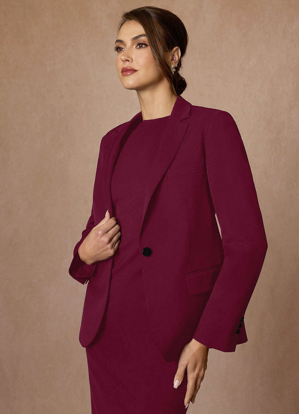 front Kennedy Burgundy Structured Stretch Jacket and Dress Suit Set