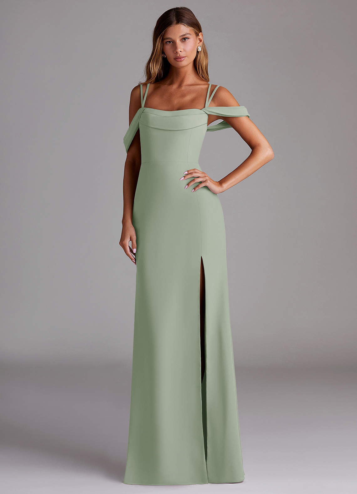 Azazie Callan Bridesmaid Dresses Dusty Sage Mermaid Pleated Chiffon Convertible Dress image1