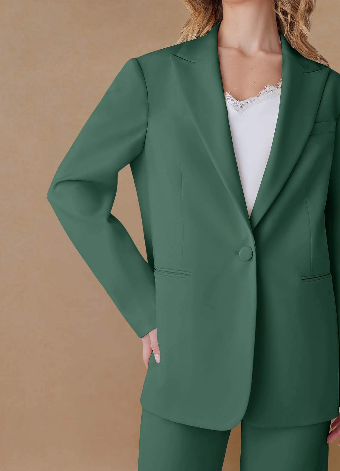 front Amelia Eucalyptus Refined Weave Performance Oversized 2-Piece Suit