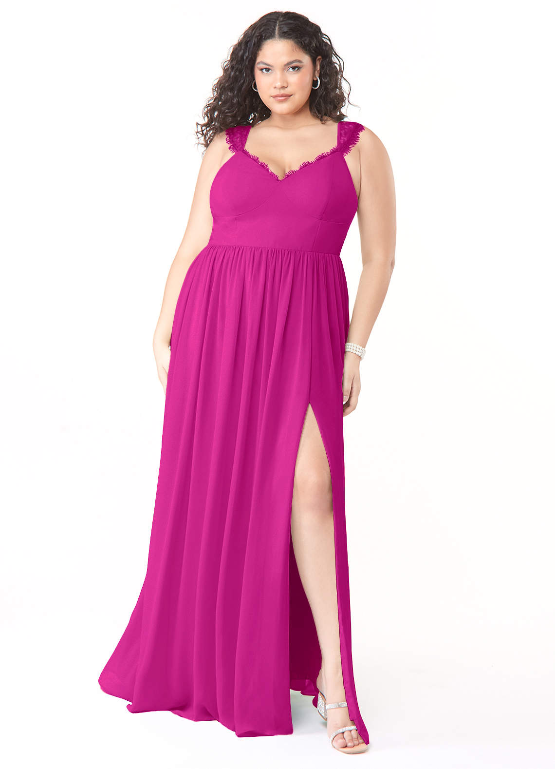 Azazie Cleobella Brautjungfernkleider A-Linie Herzchen Spitze Chiffon Kleid Fuchsia image1