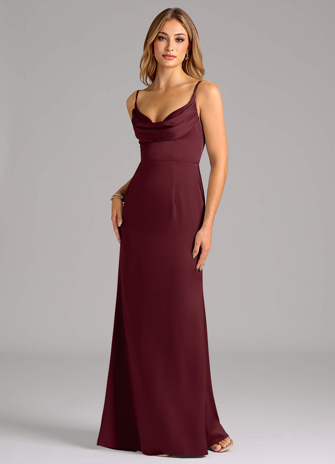 Azazie Aimee Bridesmaid Dresses Cabernet A-Line Sweetheart Neckline Stretch Satin Dress image1