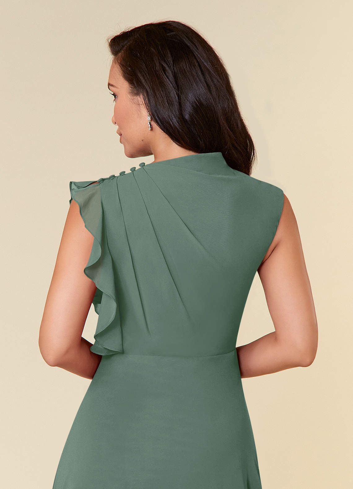 Azazie Narine Mother of the Bride Dresses Eucalyptus A-Line High Neckline Pleated Chiffon Dress image6