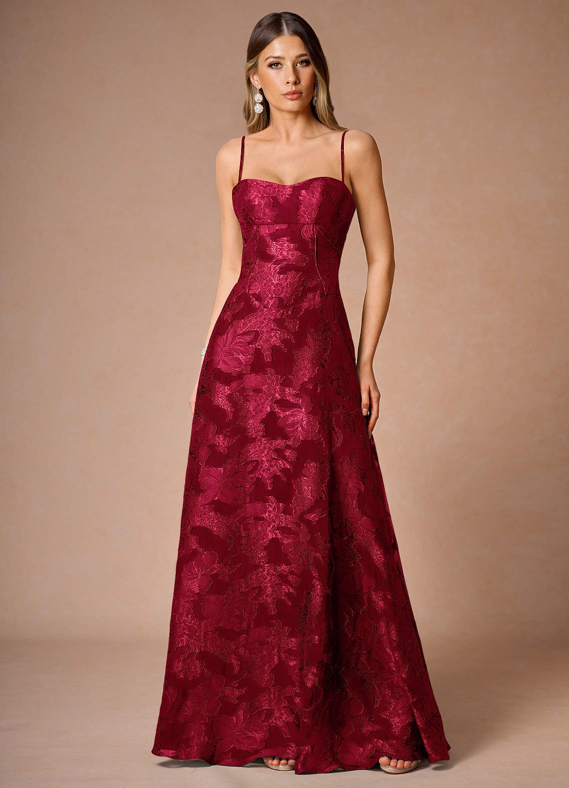 Azazie Ruby Red Lace Up Print Sweetheart Formal Dress