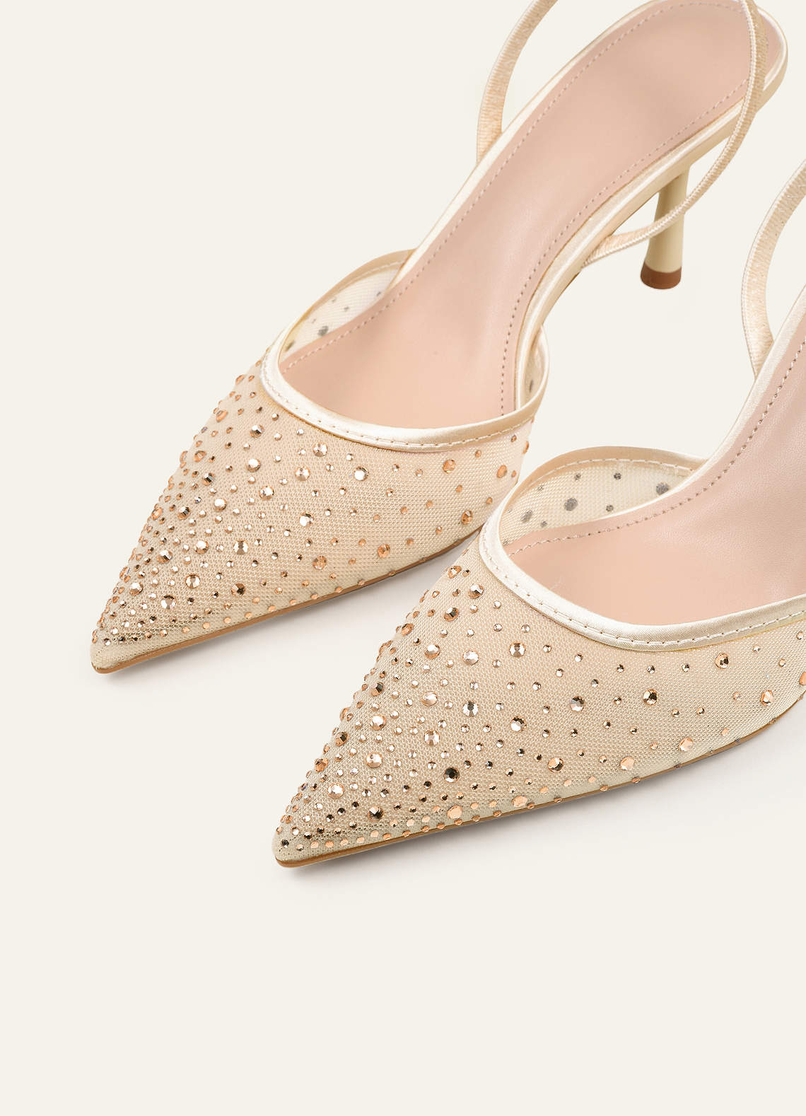 front Rhinestone Mesh Slingback Heels