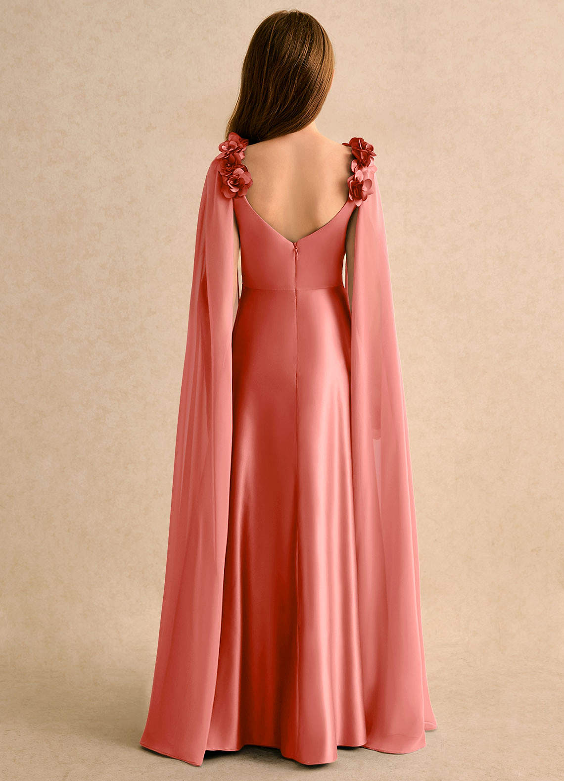 Azazie A-Line/Princess Square Neck Floor-Length Chiffon Flower Girl Dresses - Salmon Pink