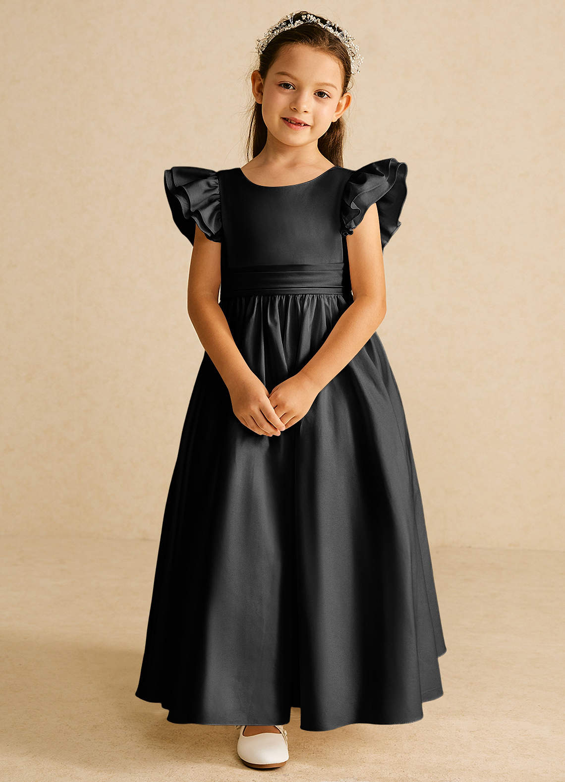 Azazie Piglette Flower Girl Klänningar Klä A-Line i Matt satäng Rosett image3