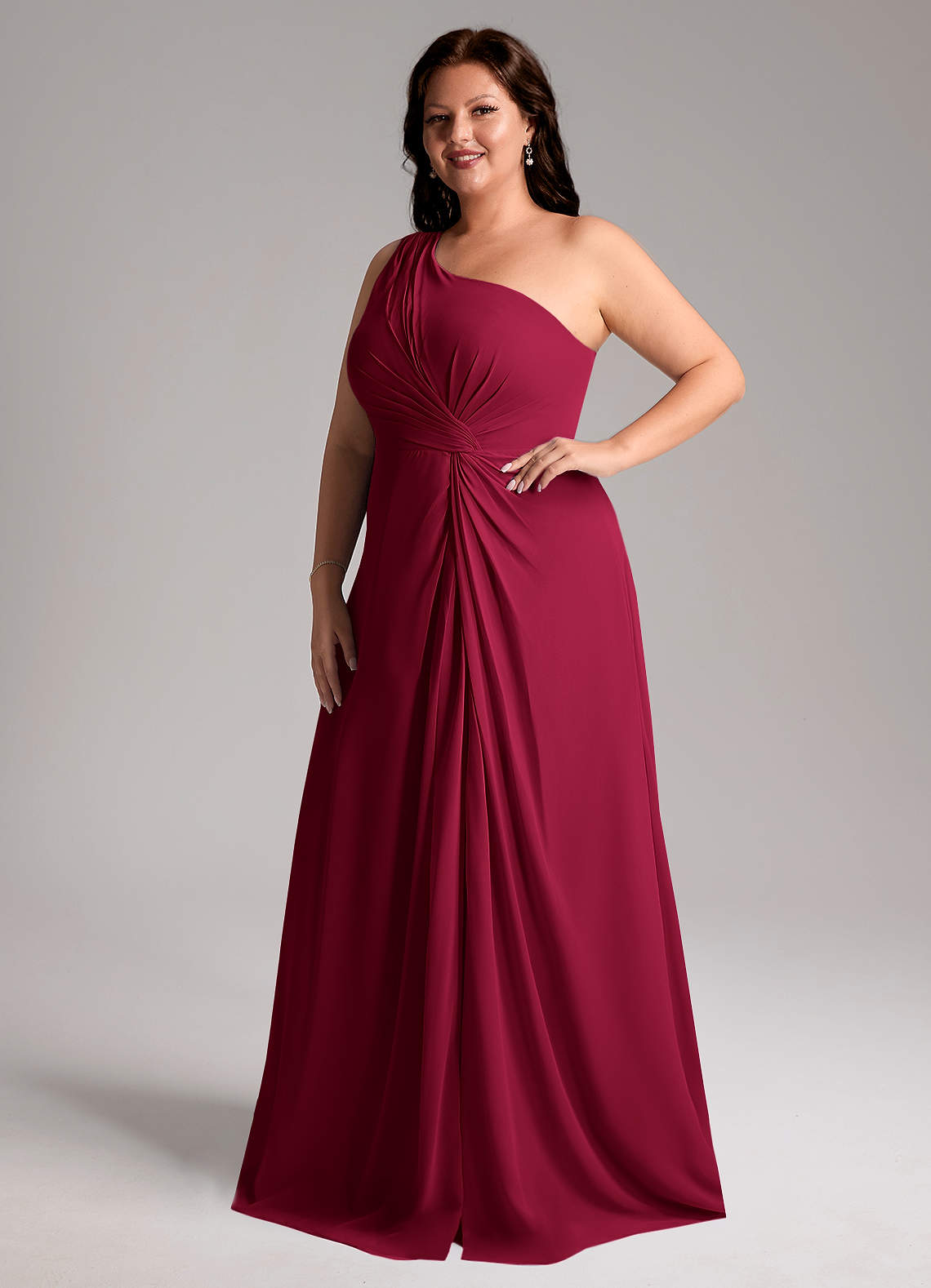 Azazie Brooke Bridesmaid Dresses Burgundy A-Line One Shoulder Chiffon Dress image10