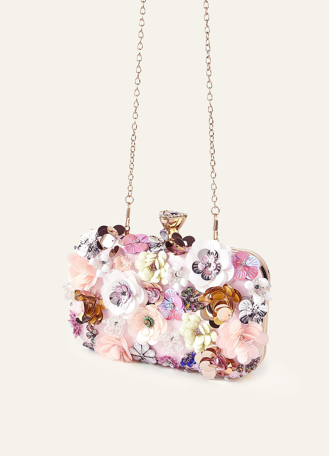 front Sequin Flower Embellished Clutch