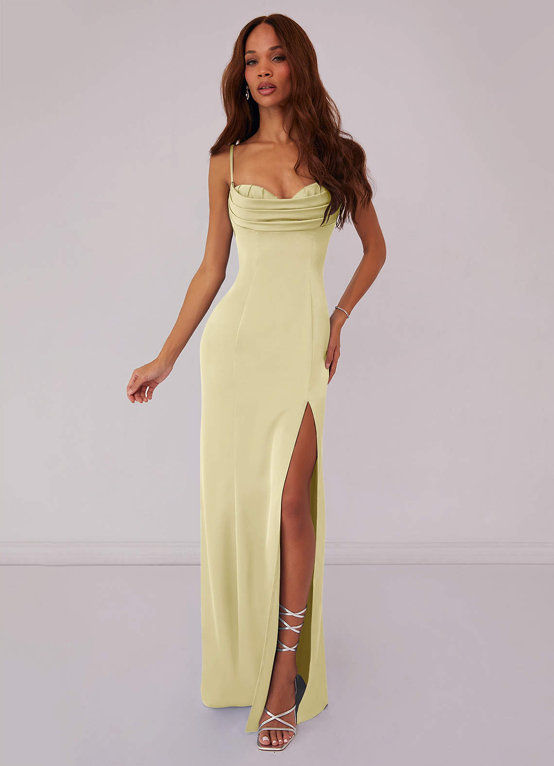 Barbie ♥ Azazie Bridesmaid Dresses Lemon Sorbet Mermaid Corset Stretch Satin Dress image1