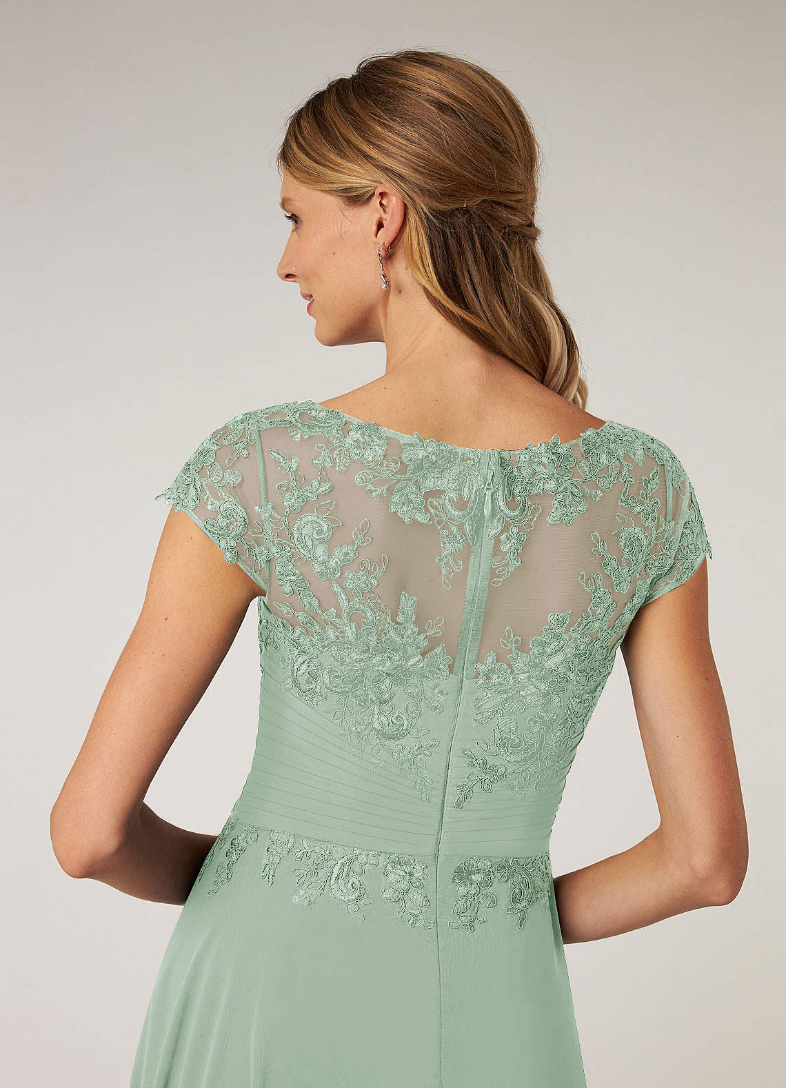 slim fit dress slacks Green Pleated Shimmering 3/4 Sleeve Gown- Mac Duggal Sage / US 8