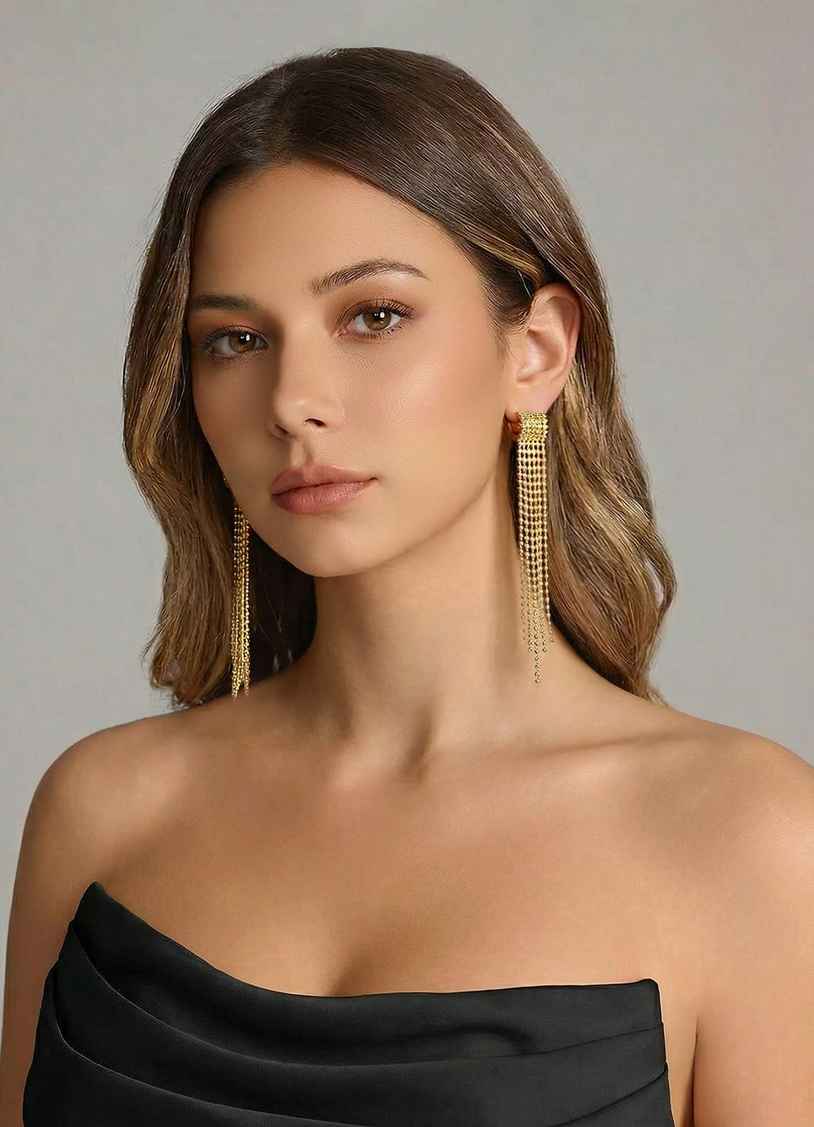 front 18K Gold Plated Stainless Steel Tassel Earrings