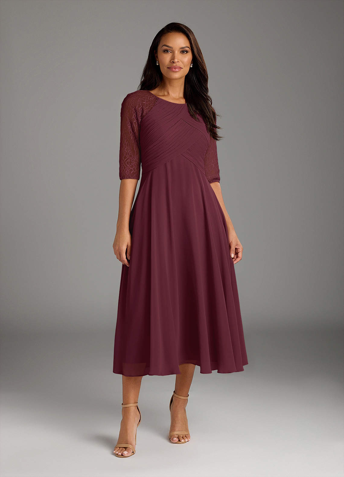 Azazie Dorothea At-home Try On Dresses Cabernet A-Line Scoop lace Chiffon Dress image1