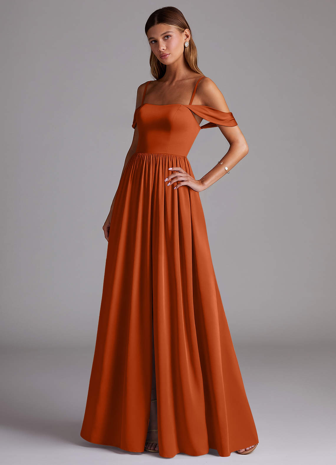 Vestido de dama de honor Azazie Calianna en color Naranja Quemada