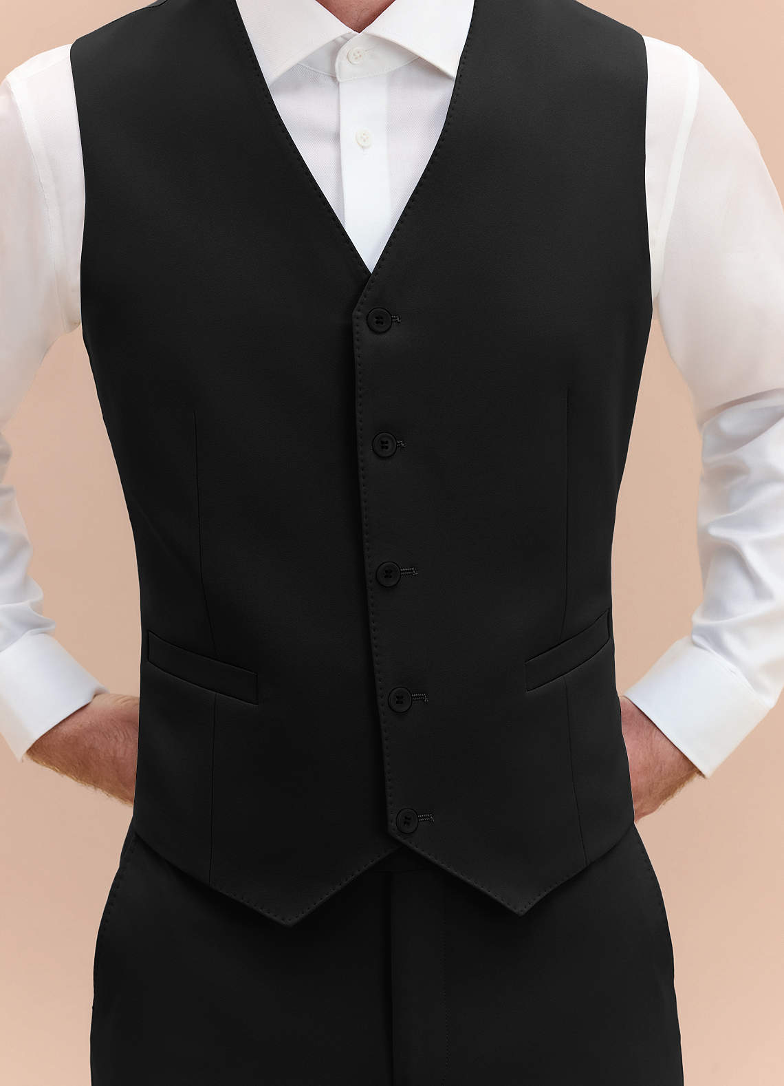 front James Black Structured Stretch Suit Vest