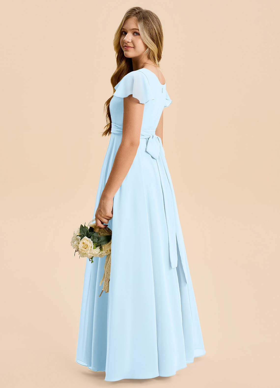 Azazie Cady Junior Sky Blue A-Line Pleated Chiffon Dress image5