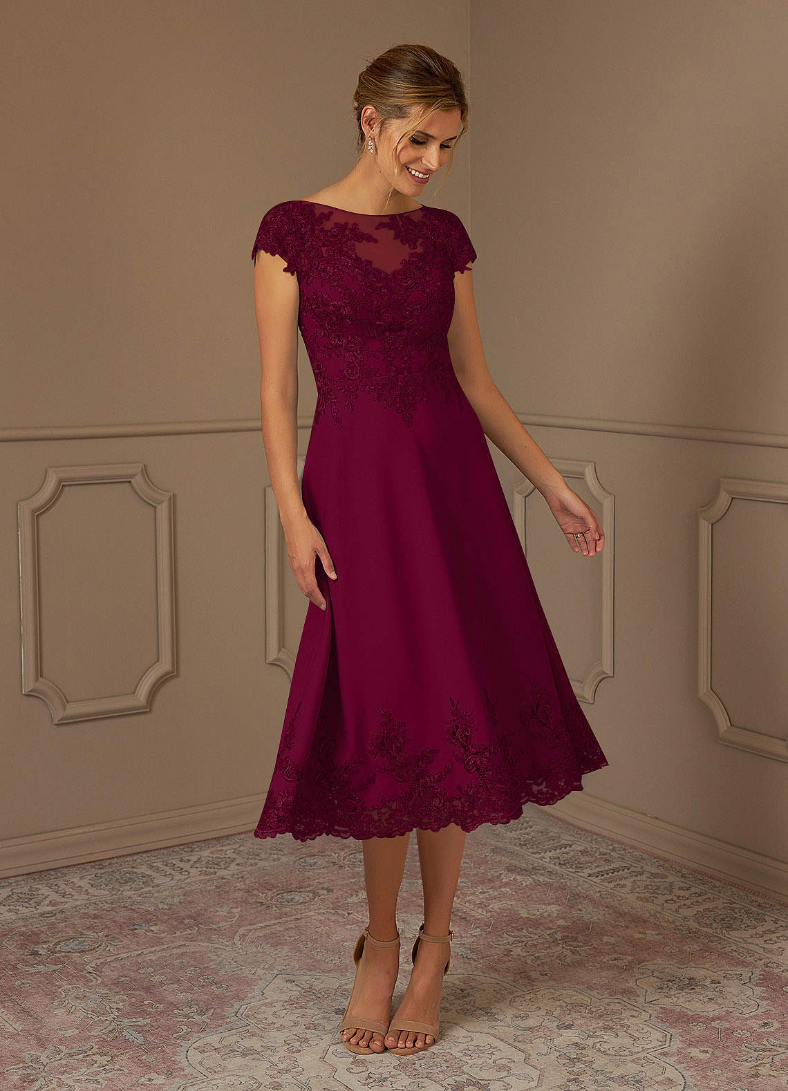 Azazie Terrano Mother of the Bride Dresses Burgundy A-Line Scoop Lace Dress image1