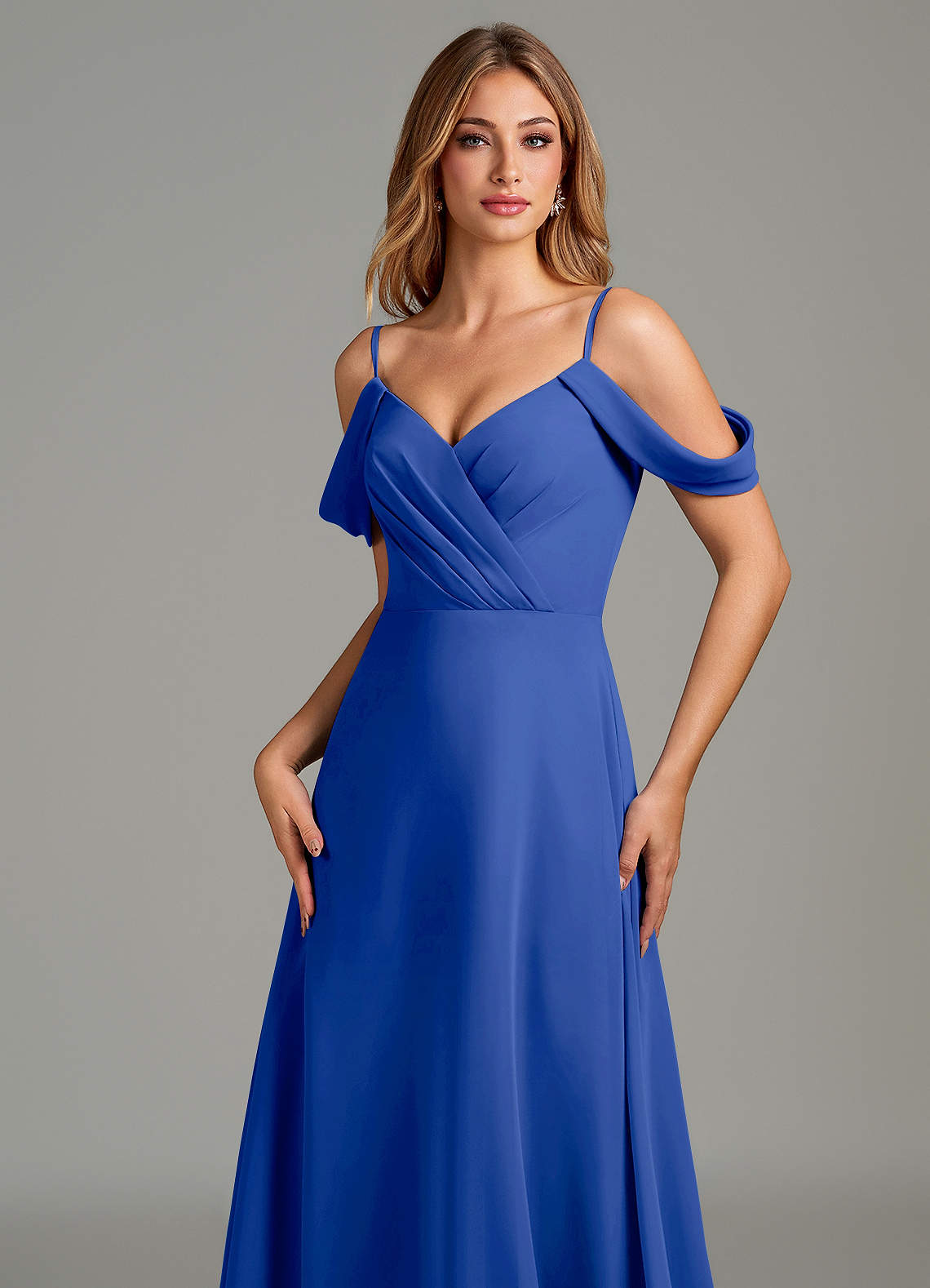 Azazie A-Line Off The Shoulder Floor-Length Chiffon Bridesmaid Dresses - Royal Blue